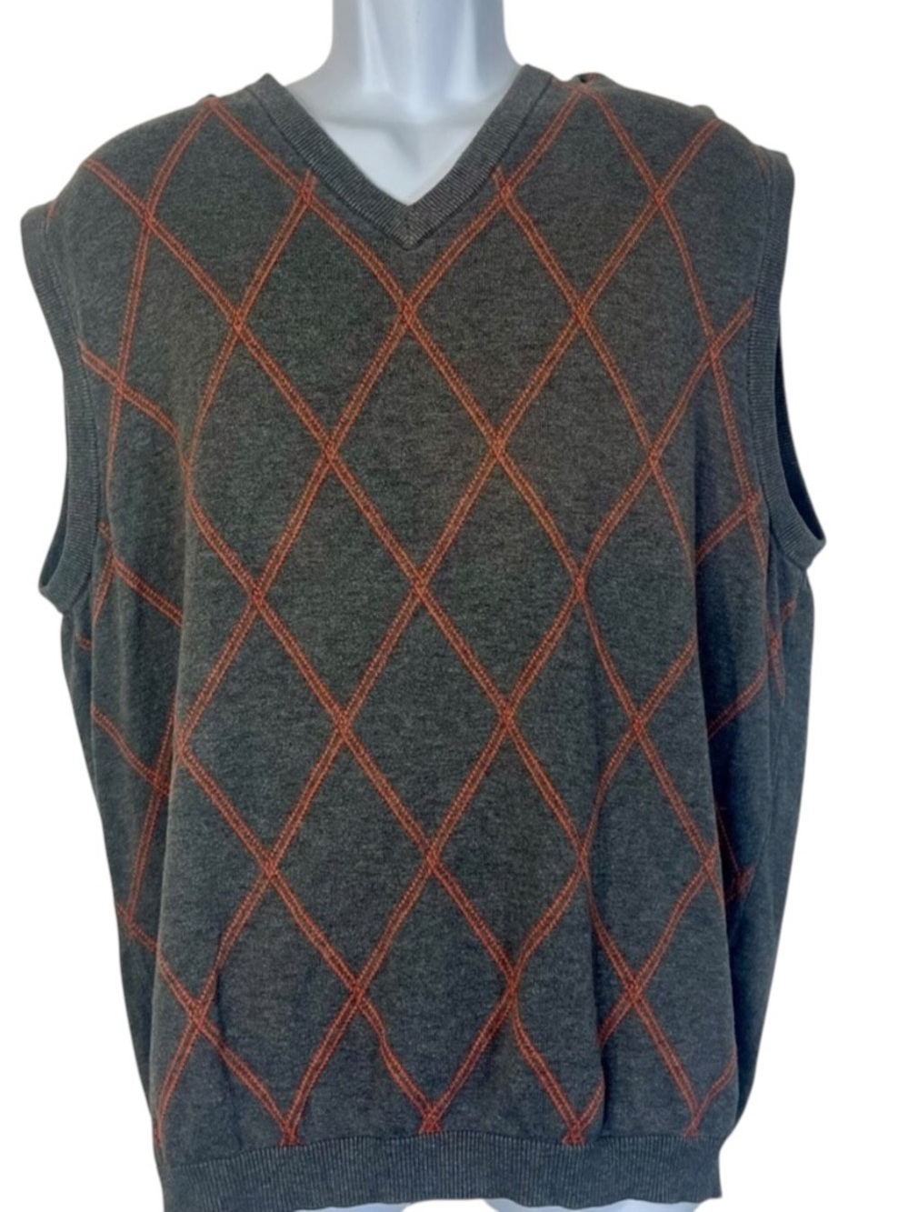 Ashworth Argyle Sweater Vest XL Gray Orange 100% Cotton Golfcore Preppy